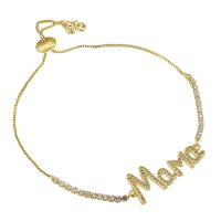 Cubic Zirconia Micro Pave Brass Bracelet Alphabet Letter gold color plated Adjustable & micro pave cubic zirconia & for woman Length Approx 10 Inch Sold By PC