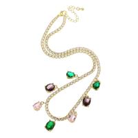 Cubic Zircon Micro Pave Brass Necklace gold color plated micro pave cubic zirconia & for woman multi-colored Length Approx 18 Inch Sold By PC