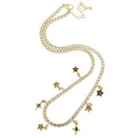 Cubic Zircon Micro Pave Brass Necklace, gold color plated, micro pave cubic zirconia & for woman, multi-colored, Length:Approx 18.5 Inch, Sold By PC