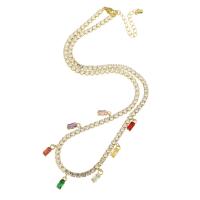 Cubic Zircon Micro Pave Brass Necklace, gold color plated, micro pave cubic zirconia & for woman, multi-colored, Length:Approx 18.5 Inch, Sold By PC