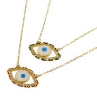 Evil Eye Schmuck Halskette, Messing, Auge, goldfarben plattiert, Micro pave Zirkonia & für Frau & Emaille, keine, Länge:ca. 19 ZollInch, verkauft von PC
