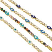 Bracelet Evil Eye bijoux, laiton, Placage de couleur d'or, pavé de micro zircon & pour femme & émail, plus de couleurs à choisir, Longueur Environ 9 pouce, Vendu par PC