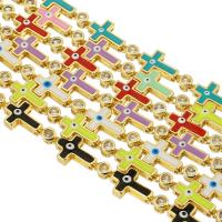 Bracelet Evil Eye bijoux, laiton, croix, Placage de couleur d'or, pavé de micro zircon & pour femme & émail, plus de couleurs à choisir, Longueur Environ 10 pouce, Vendu par PC
