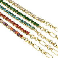 Bracelet cubique en laiton zircon pavent, Placage de couleur d'or, pavé de micro zircon & pour femme, plus de couleurs à choisir, Longueur:9 pouce, Vendu par PC