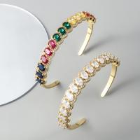 Brass Cuff Bangle, gold color plated, fashion jewelry & micro pave cubic zirconia & for woman, more colors for choice, nickel, lead & cadmium free, Inner Diameter:Approx 64mm, Sold By PC