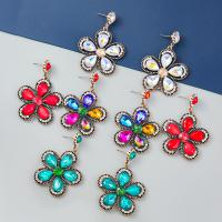Rhinestone Earring, Tibetan Style, Flower, fashion jewelry & for woman & with glass rhinestone & with rhinestone, more colors for choice, 64x46mm, Sold By Pair