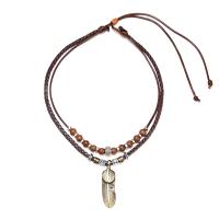 Waxed Nylon Cord Necklace, Wax Cord, with Wood & Tibetan Style, with 17cm extender chain, fashion jewelry & Unisex, brown, Length:20 cm, Sold By PC