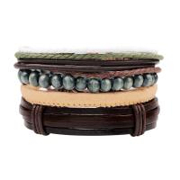Cowhide Bracelet with Wax Cord & Wood 4 pieces & fashion jewelry & Unisex 220mm Sold By Set
