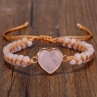 Gemstone Woven Ball Bracelets, Polyester Cord, with Rose Quartz, Natural & fashion jewelry & for woman, pink, Sold Per 15-30 cm Strand
