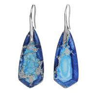 Gemstone Earrings, liga de zinco, with A pedra do rei, joias de moda & para mulher, Mais cores pare escolha, 46x12mm, vendido por par