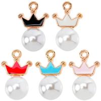 Tibetan Style Enamel Pendants, with Plastic Pearl, Crown, gold color plated, Unisex, more colors for choice, nickel, lead & cadmium free, 10x12mm, Approx 100PCs/Bag, Sold By Bag