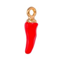 Tibetan Style Enamel Pendants, Cayenne, gold color plated, Unisex, red, nickel, lead & cadmium free, 5x18mm, Approx 100PCs/Bag, Sold By Bag