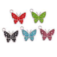 Tibetan Style Rhinestone Pendants, Butterfly, plated, Unisex & with rhinestone, more colors for choice, nickel, lead & cadmium free, 15x17mm, Approx 100PCs/Bag, Sold By Bag