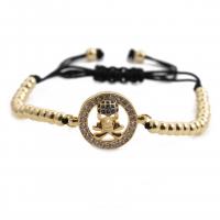 Cubic Zirconia Micro Pave Brass Bracelet, with Polyester Cord, Skull, plated, Halloween Design & Unisex & adjustable & micro pave cubic zirconia, more colors for choice, nickel, lead & cadmium free, Length:16-21 cm, Sold By PC