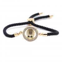 Cubic Zirconia Micro Pave Brass Bracelet, with Polyester Cord, Skull, gold color plated, Halloween Design & Unisex & adjustable & different styles for choice & micro pave cubic zirconia, black, nickel, lead & cadmium free, Length:16-21 cm, Sold By PC