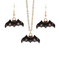 Tibetan Style Jewelry Set, earring & necklace, Bat, gold color plated, Halloween Design & 2 pieces & different styles for choice & for woman & enamel, black, nickel, lead & cadmium free, 2PCs/Set, Sold By Set