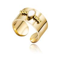 Anel de dedo de aço de partículas, Partículas de aço, with concha, Banhado a ouro 14K, joias de moda & para mulher, dourado, 19mm, vendido por PC