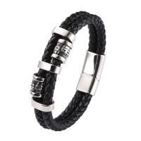Leather Bracelet, with Microfiber PU & 316 Stainless Steel, polished, Double Layer & fashion jewelry & different length for choice & for man & blacken, more colors for choice, 12mm, Sold By PC
