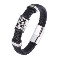 Microfiber PU Bracelet, with 316 Stainless Steel, polished, fashion jewelry & different length for choice & for man, more colors for choice, 12mm, Sold By PC