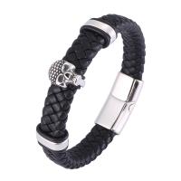 Microfiber PU Bracelet with 316 Stainless Steel Skull polished fashion jewelry & for man & blacken 12mm Sold By PC