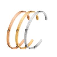 Titanium Steel Cuff Bangle Letter C Vacuum Ion Plating fashion jewelry & micro pave cubic zirconia & for woman 4mm Inner Approx 58mm Sold By PC