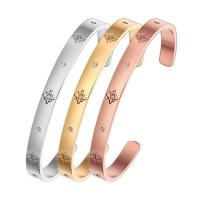 Titanium Steel Cuff Bangle Letter C Vacuum Ion Plating fashion jewelry & micro pave cubic zirconia & for woman 6mm Inner Approx 58 60mm Sold By PC