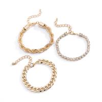 Iron Bracelet with Aluminum with 5cm extender chain gold color plated three pieces & fashion jewelry & adjustable & for woman & with rhinestone golden nickel lead & cadmium free Length 16 cm Sold By Set