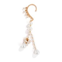 Moderne Ohr Manschette, Zinklegierung, mit Kunststoff Perlen, rund, goldfarben plattiert, Modeschmuck & für Frau, weiß, frei von Nickel, Blei & Kadmium, 35x155mm, verkauft von PC