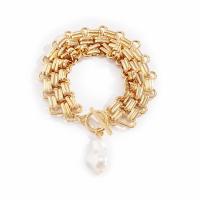 Fer Bracelets, avec perle de plastique, Placage de couleur d'or, bijoux de mode & pour femme, doré, protéger l'environnement, sans nickel, plomb et cadmium, Longueur:16 cm, Vendu par PC