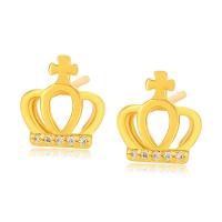 Zinc Alloy Stud Earring Crown gold color plated fashion jewelry & for woman & with rhinestone golden nickel lead & cadmium free Sold By Pair