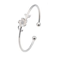 Brass Bracelet & Bangle Cupronickel Flower platinum plated micro pave cubic zirconia & for woman 59mm Sold By PC