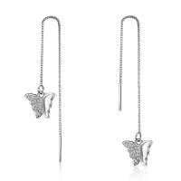 Brass Thread Through Earrings, Butterfly, platinum plated, micro pave cubic zirconia & for woman, original color, 105mm, Sold By Pair