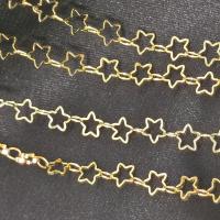 Brass Beading Chains, Star, 14K gold plated, DIY & hollow, nickel, lead & cadmium free, 5mm, Sold By m
