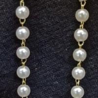 Messing Kugelkette, mit Kunststoff Perlen, rund, 14 K vergoldet, DIY & verschiedene Größen vorhanden, weiß, frei von Nickel, Blei & Kadmium, verkauft von m