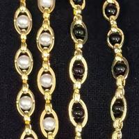 Brass Beading Chains with Plastic Pearl Round 14K gold plated DIY nickel lead & cadmium free Sold By m