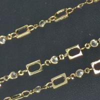 Brass Beading Chains, with Cubic Zirconia, Rectangle, 14K gold plated, DIY, clear, nickel, lead & cadmium free, 5mm, Sold By m