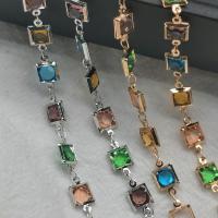 Brass Beading Chains, with Cubic Zirconia, Square, plated, DIY, more colors for choice, nickel, lead & cadmium free, 6mm, Sold By m