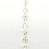 Brass Ball Chain, with Crystal, gold color plated, DIY, clear, nickel, lead & cadmium free, 3.50x5.50mm, Sold By m