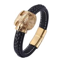 Microfiber PU Bracelet, with 316 Stainless Steel, Owl, Vacuum Ion Plating, fashion jewelry & punk style & different length for choice & for man, more colors for choice, 12mm, Sold By PC