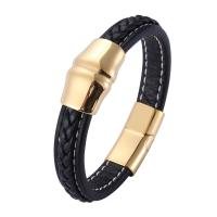 PU Leather Cord Bracelets, Microfiber PU, with 316 Stainless Steel, Vacuum Ion Plating, fashion jewelry & different length for choice & Unisex, more colors for choice, 12mm, Sold By PC
