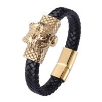 Leather Bracelet, with 316 Stainless Steel, Wolf, Vacuum Ion Plating, fashion jewelry & different length for choice & for man, more colors for choice, 12mm, Sold By PC
