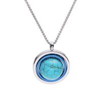 Titanium Steel Necklace, with turquoise, Round, Vacuum Ion Plating, fashion jewelry & Unisex, silver color, Length:58 cm, Sold By PC