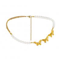 Collier d'acier titane, avec perle de plastique, avec 9cm chaînes de rallonge, papillon, bijoux de mode & réglable & pour femme, doré, Longueur:32 cm, Vendu par PC