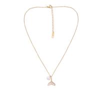 Titanium Steel Necklace with White Shell & Plastic Pearl with 5cm extender chain Mermaid tail Vacuum Ion Plating fashion jewelry & adjustable & for woman golden Length 40 cm Sold By PC