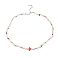 Glass Seed Beads Ketting, Plastic Pearl, met Seedbead, met 2.16inch extender keten, paddestoel, Koreaanse stijl & voor vrouw, Lengte Ca 16.5 inch, Verkocht door PC