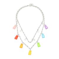 Multi Layer Necklace Zinc Alloy with Resin with 1.96inch extender chain Bear platinum color plated Double Layer & for woman Length Approx 17.8 Inch Sold By PC