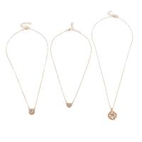 Zinc Alloy Jewelry Necklace gold color plated three pieces & for woman & enamel & with rhinestone nickel lead & cadmium free Length Approx 15.7-20.6 Inch Sold By PC