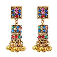 Rhinestone Earring Zinc Alloy with Copper Coated Plastic Geometrical Pattern gold color plated for woman & with rhinestone Sold By Pair