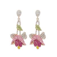 Rhinestone Earring Zinc Alloy Flower gold color plated for woman & with rhinestone Sold By Pair