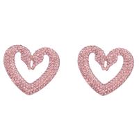 Zinc Alloy Stud Earring Heart plated for woman & with rhinestone & hollow Sold By Pair